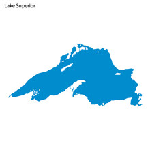 Blue Outline Map Of Superior Lake, Isolated Vector Siilhouette