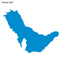 Blue Outline Map Of Persian Gulf, Isolated Vector Siilhouette