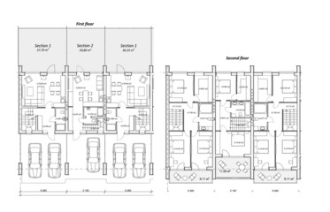 Wall Mural - Detailed architectural townhouse floor plans, apartments layout, blueprint. Vector illustration