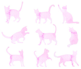 Wall Mural - cats set watercolor silhouette, isolated, vector