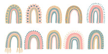 Vector Baby Pastel Rainbow. Cute Nursery Doodle Illustration. Hand Drawn Design Element For Scandinavian Wallpaper And Kids Print.
