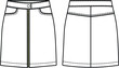 Vector denim skirt fashion drawing, woman mini skirt fashion CAD, template, sketch, flat