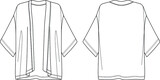 Fototapeta  - Vector long sleeved jacket fashion CAD, summer woman kimono technical drawing, template, flat, sketch. Jersey or woven fabric kimono with front, back view, white color