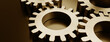 Engine gear wheel, industrial background. Gold cogwheel on golden background. 3d illustration