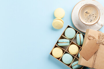 Sticker - Homemade macaroons in gift box and coffee