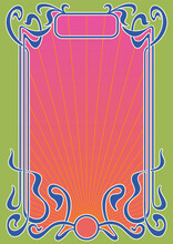 Psychedelic Color Art Nouveau Frame, Colorful Decorative Template For Retro Style Posters, Illustrations, Advertising 