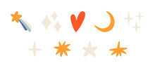 Vector Is A Set Of Different Symbols - Stars, Heart, Moon. Simple Minimalistic Elements Isolated On A White Background.