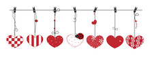 Hanging Red Hearts Happy Valentine's Day Greeting Card
