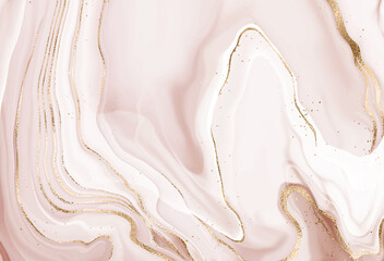 Wall Mural - Liquid abstract marble painting background design with gold glitter waves.