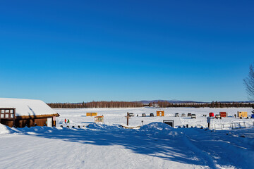 Sunny view of winter landscape in Chena Lakes