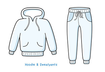 Wall Mural - White grey hoodie or sweatshirt and jogger pants or sweatpants isolated cartoon vectors