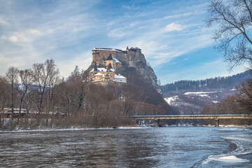 Wall Mural - Winter landscape with medieval The Orava castle, Slovakia, Europe.