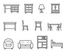 Set Of Furniture Icon In Linear Style Isolated On White Background. Simple Furniture Vector Illustrations