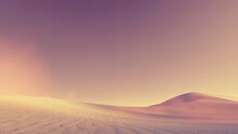 Abstract Fantastic Desert Landscape With Sand Dunes Under Clear Cloudless Sky At Dusk Or Dawn. With No People Simple Minimalist Natural Background 3D Illustration From My 3D Rendering File.