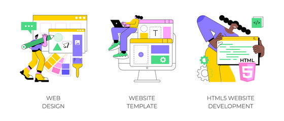 Wall Mural - website building service abstract concept vector illustration set. web design, website template, htm