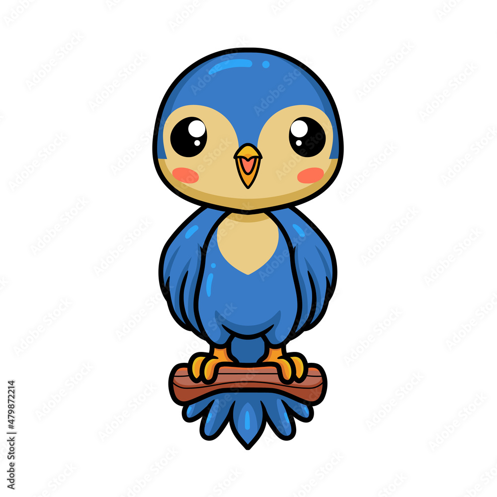 Cute little blue bird cartoon on tree branch Stock Vector | Adobe Stock