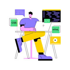 Web development abstract concept vector illustration. Website architecture, web development company, application coding, UI and UX design, mobile app deployment, programming abstract metaphor.