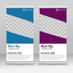 Wall Mural - Roll up banner stand template design. Vertical banner template. Universal stand for conference, seminar, exhibitions, promo banner vector background. Modern publication x-banner and flag-banner.