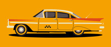 Orange Taxi. Retro Car For Your Design Business Card, Banner, Poster. Vintage. Vector Illustration.