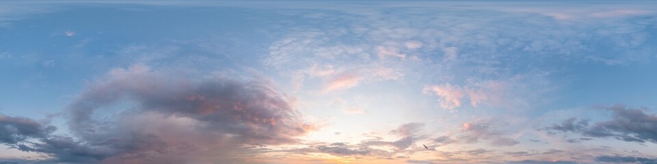 Wall Mural - dark blue sunset sky panorama with cirrus clouds. seamless hdr pano in spherical equirectangular for