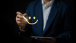 Businessman drawing smiley face. Satisfaction  success or happiness concept.