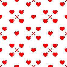 Vector - Abstract Seamless Pattern Of Red Hearts And Cross On White Background. Valentines, Wedding. 