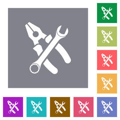 Sticker - Combined pliers and wrench in crossed position square flat icons