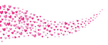 Flying Pink Hearts Scatter. Love Heart Vector Background Template