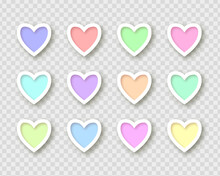 Colorful Heart Shapes Buttons Collection. 3d Love Symbol Set Isolated On Transparent Background