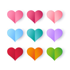 Wall Mural - Paper cut love symbol set. Colorful heart for Valentine's day decoration