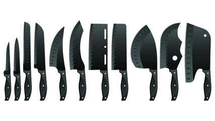 set of realistic kitchen knives isolated on white, Vector illustration, chef knives, Cutlery icon set