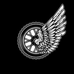 Poster - Winged wheel in monochrome style. Design element for logo, label, sign, emblem. Vector illustration