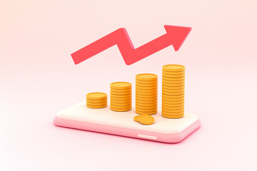 Coins, graph on a mobile phone concept of financial management