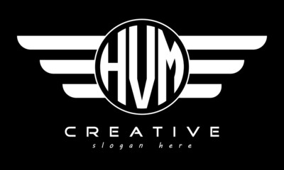 HVM three letter monogram type circle letter logo with wings vector template.