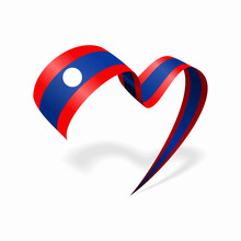 Laotian Flag Heart Shaped Ribbon. Vector Illustration.