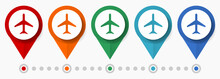 Plane, Flight, Airplane Concept Vector Icon Set, Flat Design Pointers, Infographic Template