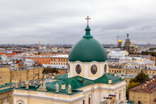 Top View Of The Basilica Of St. Catherine, The Church Of The Resurrection Of Christ, Savior On Spilled Blood And The Peter And Paul Fortress. Saint Petersburg. Russia