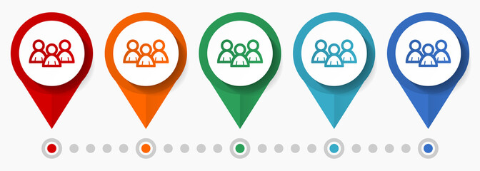 Poster - People, group, social media concept vector icon set, flat design pointers, infographic template