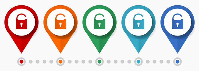 Aufkleber - Padlock, security concept vector icon set, flat design pointers, infographic template