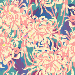 Wall Mural - Floral abstraction. Chrysanthemum seamless vector pattern.