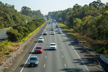 Traffic Moving On M1 Highway, North Of Brisbane