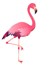 Standing Flamingo. Summer Vacation Symbol. Pink Bird