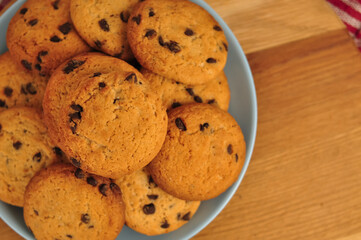 sweet crunchy cookies with dark chocolate for teatime