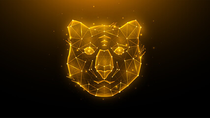 Wall Mural - Polygonal vector illustration of a tiger head on a dark background. Wild cat concept in geometric style. Symbol of 2022.