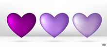 Purple Hearts 3D Vector Collection Isolated On White Background.Symbol Of Love And Valentine's Day.Heart  Shape Icon Illustration Vector For Design Card.