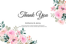Thank You Card With Pink Floral Watercolor