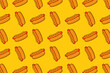 Hot dog seamless pattern on yellow background