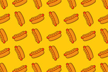 Hot Dog Seamless Pattern On Yellow Background