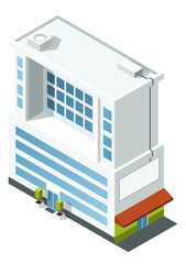 Poster - Big city isometric building. Modern glass house