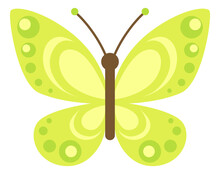 Green Butterfly. Cute Flying Insect With Spotted Wings
